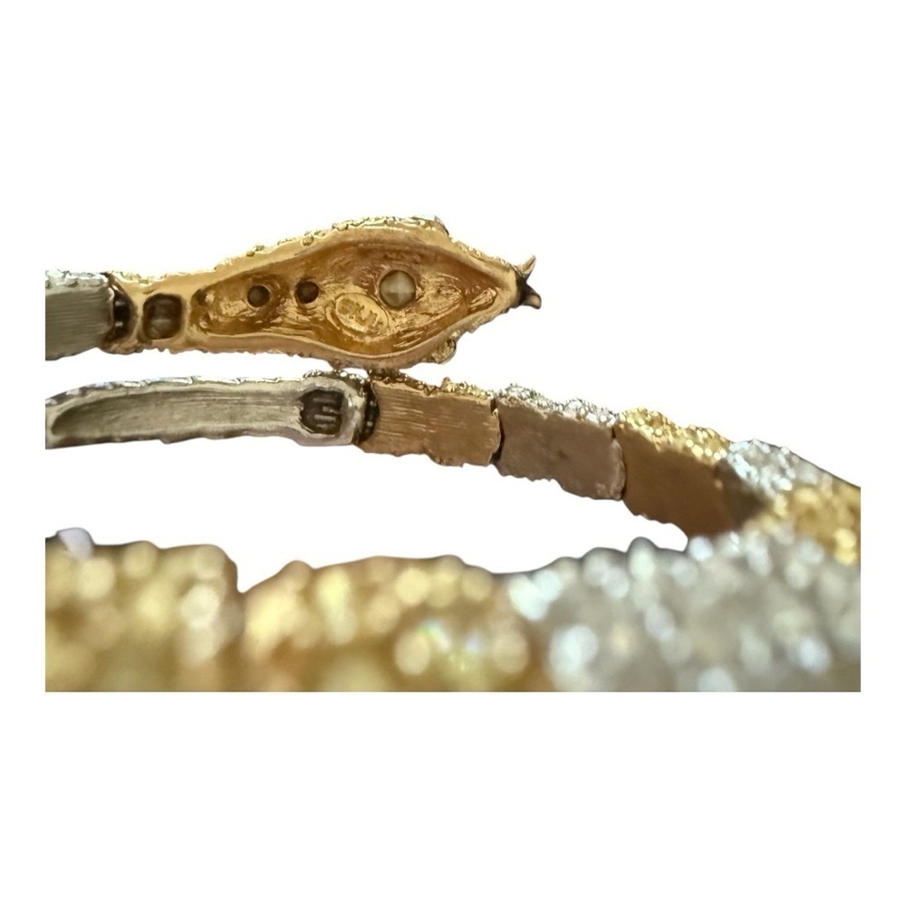 KJL (Kenneth Jay Lane) Dual-Tone Gold & Silver Crystal Snake Hinged Bangle - Picture 3 of 5